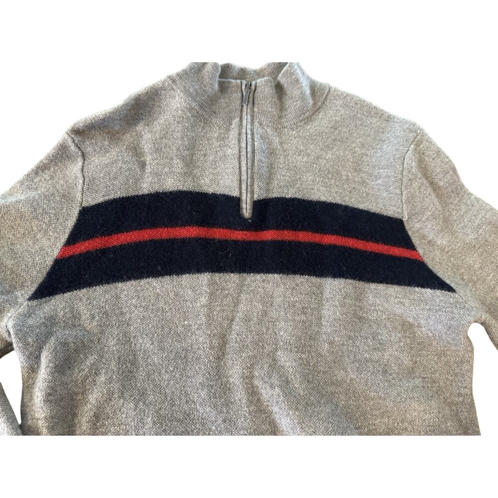 Brooks Brothers Extra Fine Merino Wool 1/4 Zip Striped Sweater XL Gray Navy Red - Picture 3 of 6